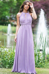 Elegant A-Line Prom Dress UK with Halter Neckline & Open Back - Lilac-ballbellauk