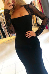 Elegant Black Lace Long Sleeve Mermaid Prom Dress UK-ballbellauk