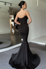 Elegant Black Mermaid Prom Dress UK with Spaghetti-Straps-ballbellauk