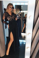 Elegant Black Prom Dress UK with Slit Sleeves-ballbellauk