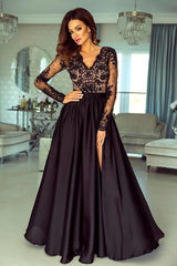 Elegant Black Prom Dress UK with Slit Sleeves-ballbellauk