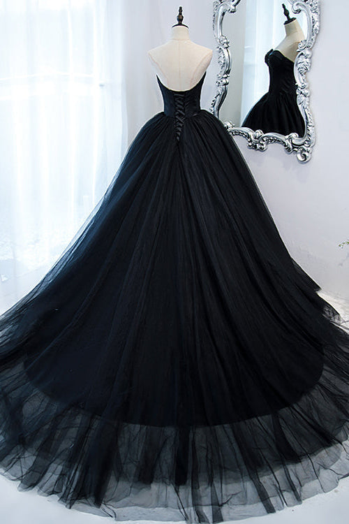 Elegant Black Sweetheart Long Evening Dress Ball Gown with Sleeveless-ballbellauk