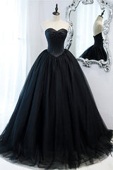 Elegant Black Sweetheart Long Evening Dress Ball Gown with Sleeveless-ballbellauk