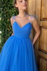 Elegant Blue Sweetheart Short Prom Dress UK with Spaghetti-Straps Online-ballbellauk