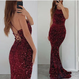 Elegant Burgundy Mermaid Prom Dress UK with Sequins-ballbellauk