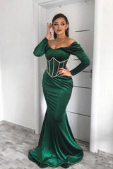 Elegant Emerald Long Sleeves Mermaid Evening Dress With Appliques-ballbellauk