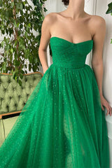 Elegant Green Sweetheart Split Prom Dress UK with Tulle Sleeves-ballbellauk