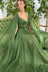 Elegant Green Tulle Split Prom Dress UK with Puffy Long Sleeves-ballbellauk