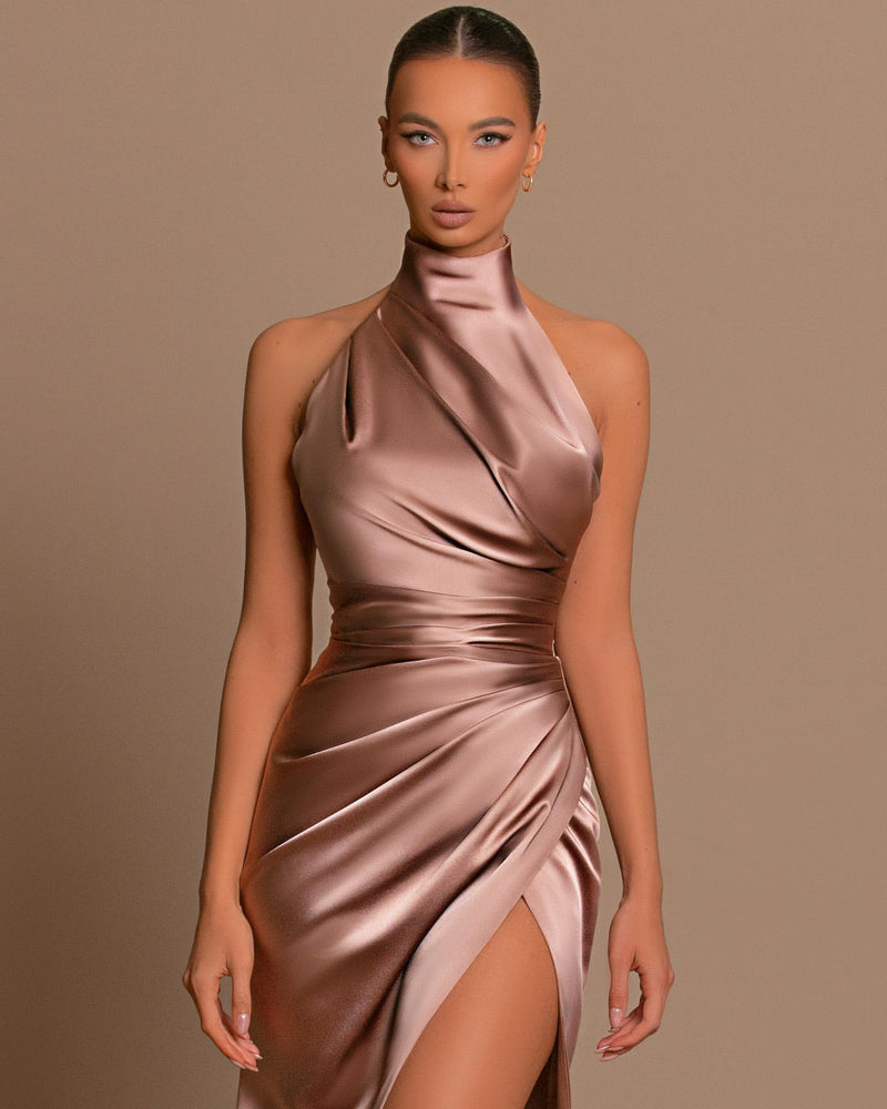 Elegant High Neck Mermaid Evening Dress with Slit-ballbellauk