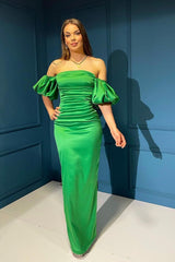 Elegant Mermaid Evening Dress with Off-The-Shoulder Bubble Sleeves-ballbellauk