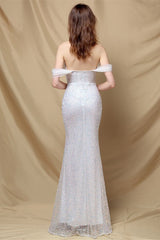 Elegant Off-The-Shoulder Mermaid Sequins Prom Dress UK With Sweetheart Buttons-ballbellauk