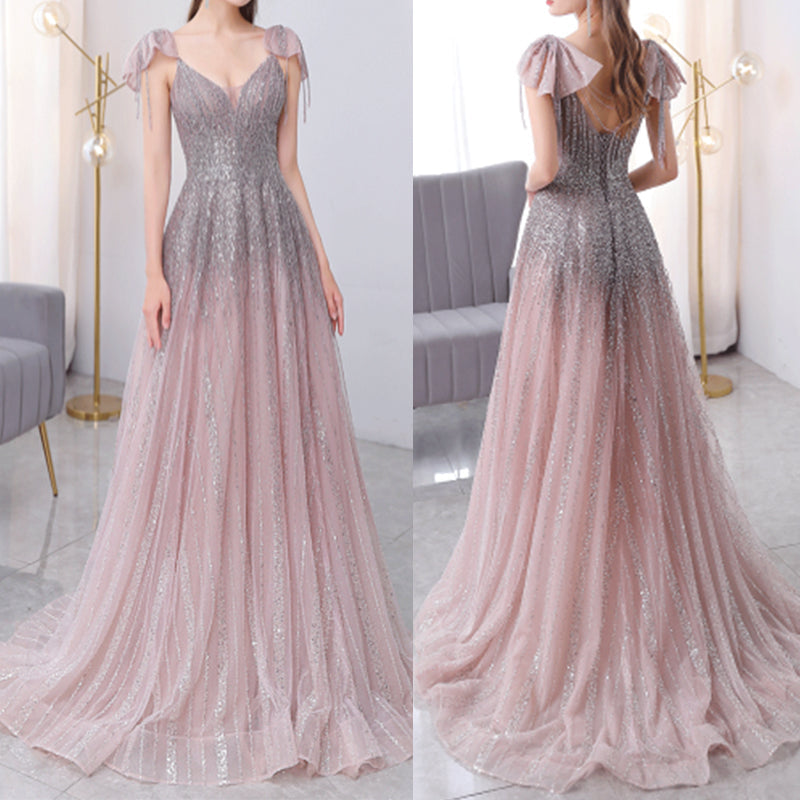 Elegant Pink & Grey Mermaid Prom Dress UK with Sweetheart Sequins Sleeveless-ballbellauk