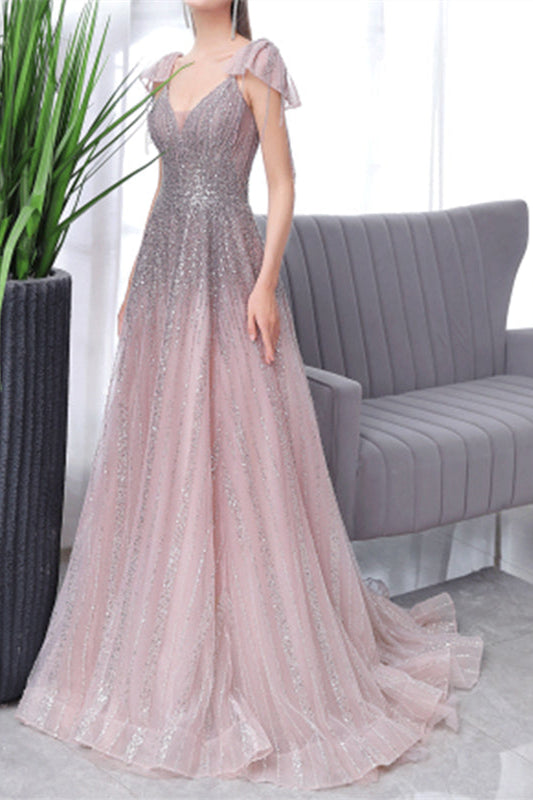 Elegant Pink & Grey Mermaid Prom Dress UK with Sweetheart Sequins Sleeveless-ballbellauk