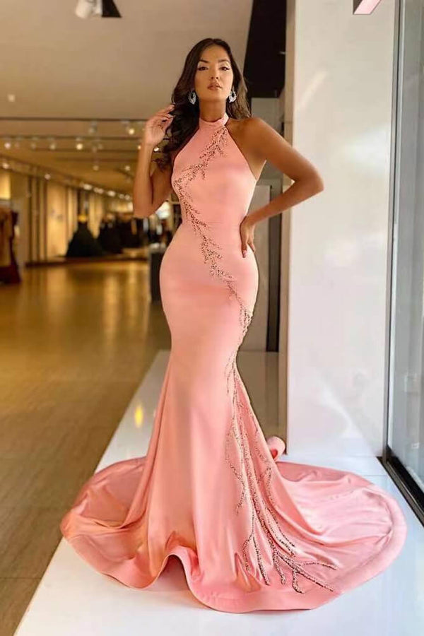 Elegant Pink Mermaid Prom Dress UK With Applique-ballbellauk