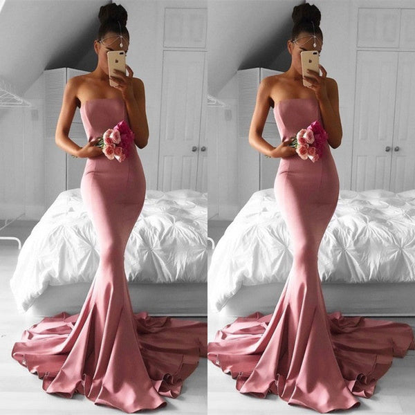 Elegant Pink Strapless Mermaid Prom Dress UK-ballbellauk