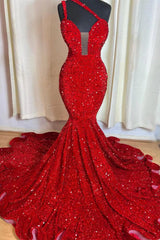 Elegant Red Mermaid Prom Dress UK with Sweetheart Sequins-ballbellauk