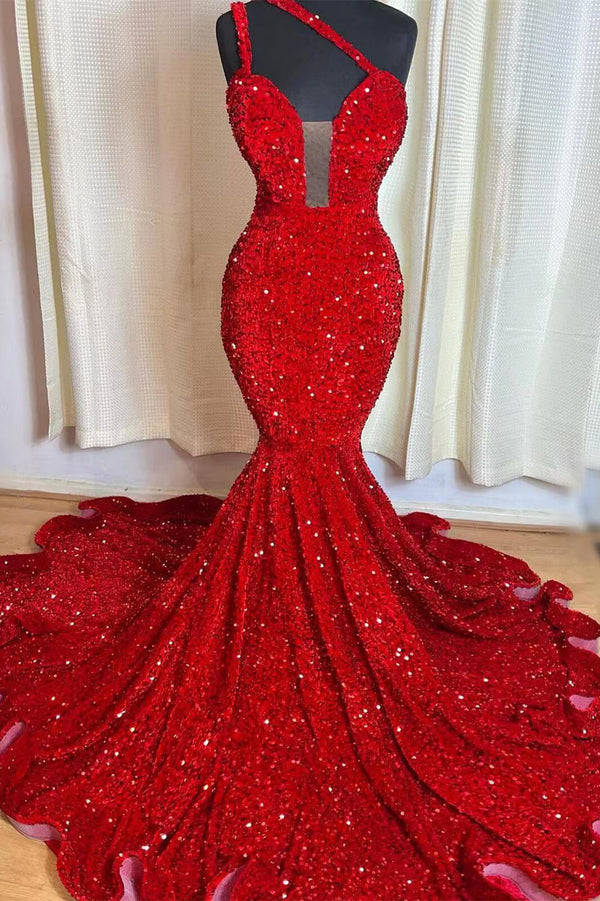 Elegant Red Mermaid Prom Dress UK with Sweetheart Sequins-ballbellauk