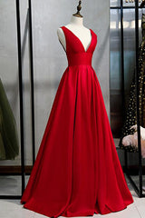 Elegant Red V-neck A-Line Prom Dress UK with Sleeveless - Shop Online-ballbellauk