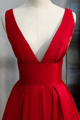 Elegant Red V-neck A-Line Prom Dress UK with Sleeveless - Shop Online-ballbellauk