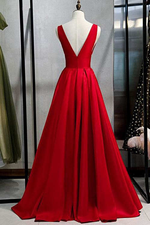 Elegant Red V-neck A-Line Prom Dress UK with Sleeveless - Shop Online-ballbellauk