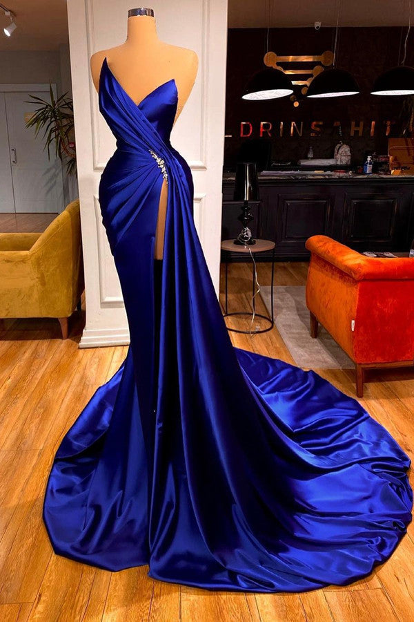 Elegant Royal Blue Prom Dress Mermaid Long Ball Dresses With Split Sweetheart-ballbellauk