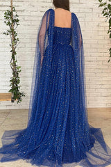 Elegant Royal Blue Tulle Long Evening Dress with Beads and Ruffles-ballbellauk