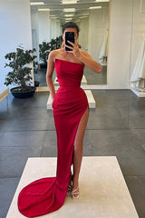 Elegant Sleeveless Mermaid Strapless Evening Dress with Long Slit-ballbellauk