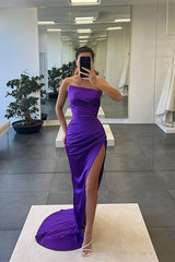 Elegant Sleeveless Mermaid Strapless Evening Dress with Long Slit-ballbellauk