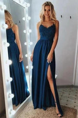 Elegant Spaghetti-Straps Prom Dress UK Split-ballbellauk