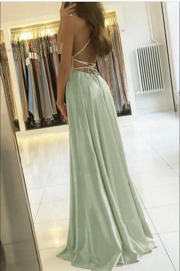 Elegant Spaghetti-Straps Prom Dress UK With Split-ballbellauk