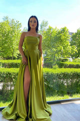 Elegant Strapless A-Line Green Prom Dress UK With Split-ballbellauk