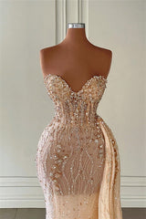 Elegant Sweetheart Mermaid Evening Dress with Ruffles and Beadings - Champagne-ballbellauk