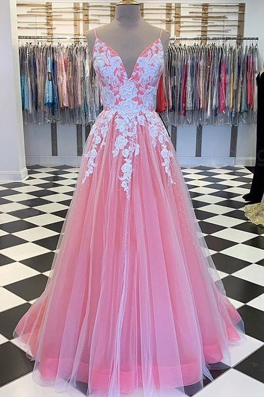 Elegant Tulle Ball Dress Appliques Sleeveless Long Prom Dress On Sale-ballbellauk