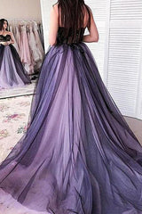 Elegant Tulle Ball Dress Appliques Strapless Sleeveless Court Train Prom Dress-ballbellauk