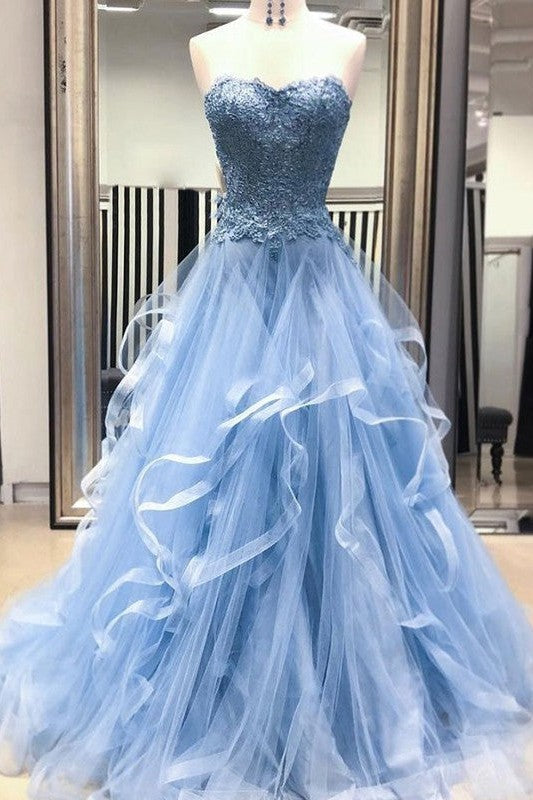 Elegant Tulle Ball Dress Appliques Sweetheart Sleeveless Prom Dress-ballbellauk