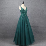 Elegant V Neck A Line Prom Dress UK with Appliques-ballbellauk