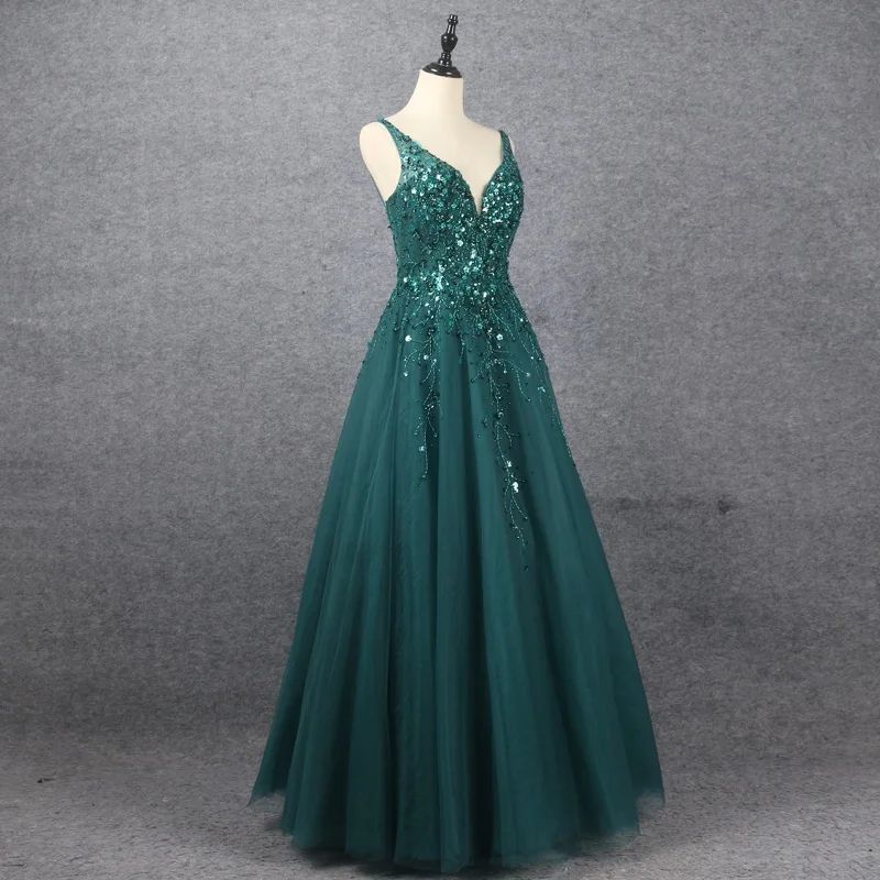 Elegant V Neck A Line Prom Dress UK with Appliques-ballbellauk