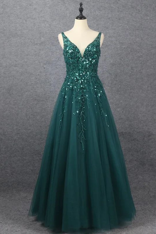 Elegant V Neck A Line Prom Dress UK with Appliques-ballbellauk