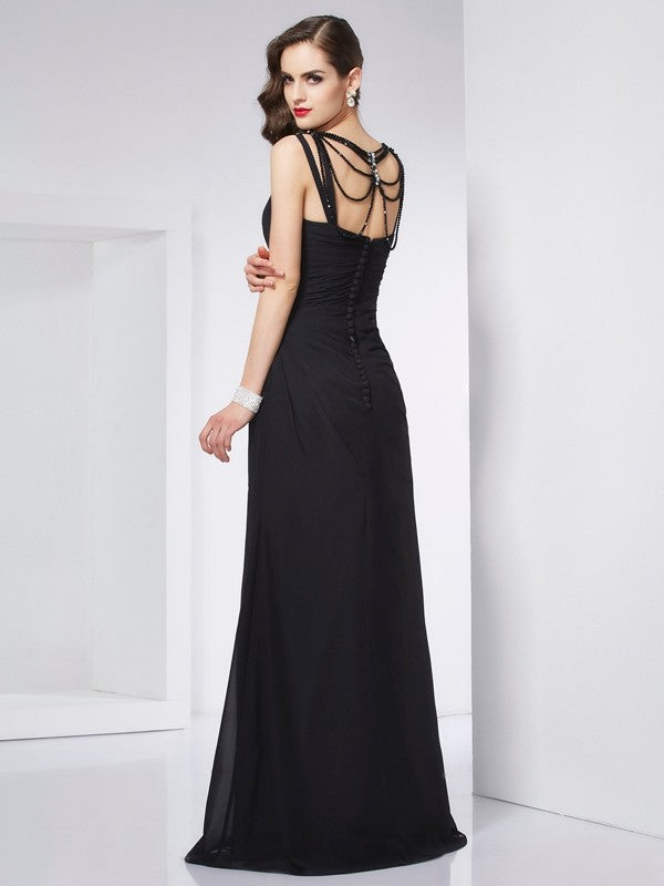 Elegant V-Neck Beading Sleeveless Long Evening Dress Chiffon-ballbellauk