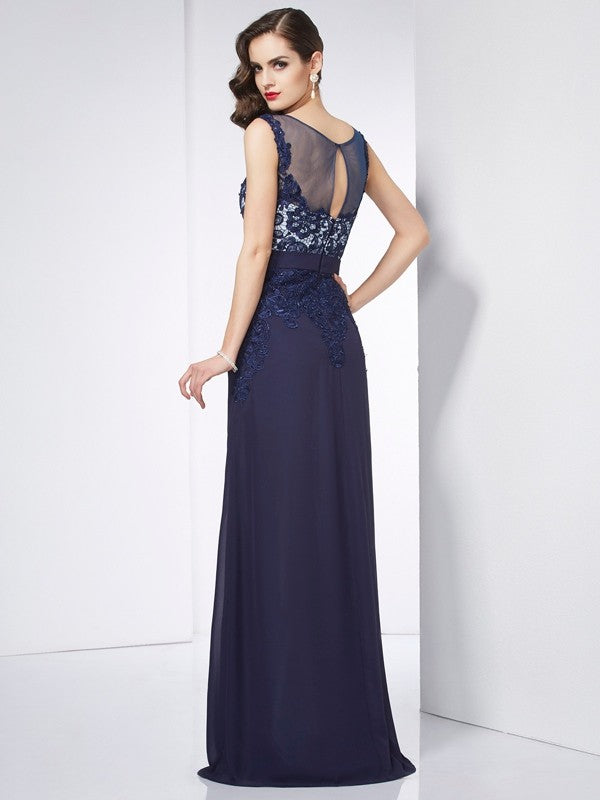 Elegant V-Neck Beading Sleeveless With Appliques Long Evening Dress Chiffon-ballbellauk