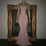 Elegant V-Neck Halter Mermaid Evening Dress with Sequins-ballbellauk