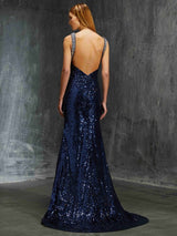 Elegant V-Neck Sleeveless Beading Sequins Prom Dress-ballbellauk