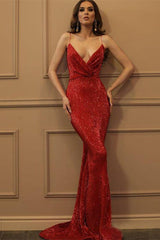 Elegant V-Neck Sleeveless Mermaid Prom Dress UK With Sequins-ballbellauk