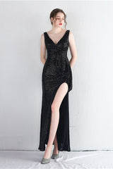 Elegant V-Neck Sleeveless Split Evening Dress With Sequins Online-ballbellauk