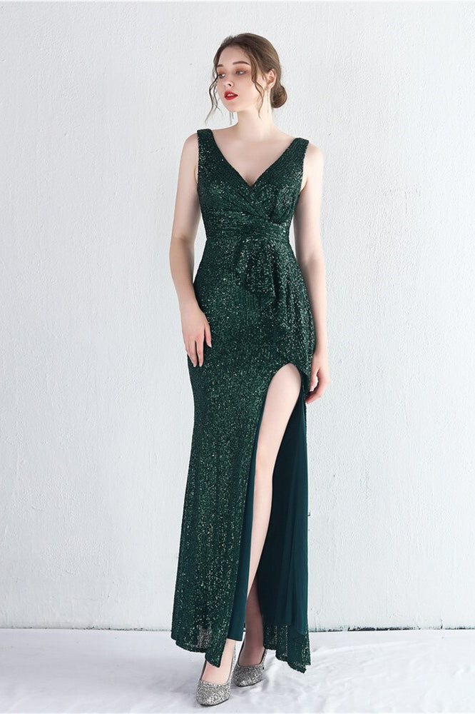 Elegant V-Neck Sleeveless Split Evening Dress With Sequins Online-ballbellauk