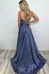 Elegant V-Neck Slit Prom Dress UK with Spaghett-Straps-ballbellauk