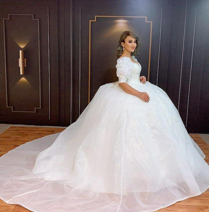 Elegant Vintage Ball Gown Wedding Dress With Lace Appliques Bubble Sleeves-ballbellauk