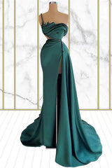 Emerald Rhinestone Mermaid One Shoulder Prom Dress UK With Split-ballbellauk