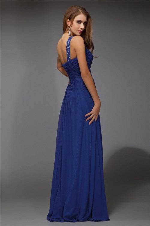 Fantastic New Arrival One Shoulder Beading Sleeveless Long Evening Dress Chiffon-ballbellauk