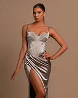 Fashionable Silver Mermaid Prom Dress UK With Spaghetti-Straps & Split-ballbellauk